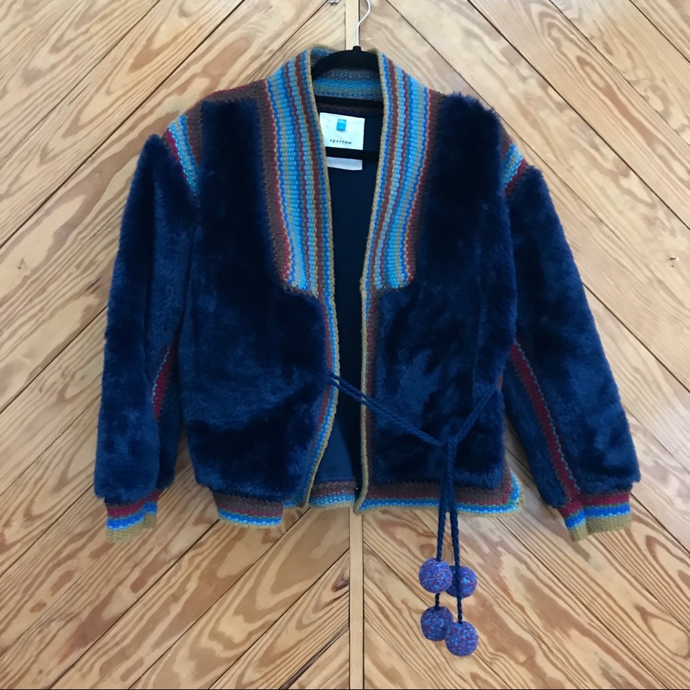 Anthropologie Sparrow Blue Plush Faux Fur Jacket